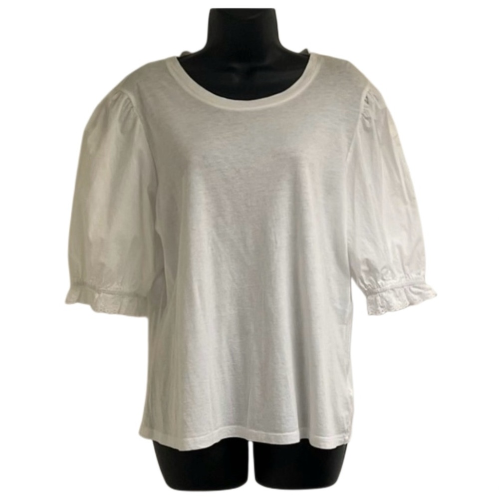 Rails White Top w/ Puff Sleeves and Eyelet Detail